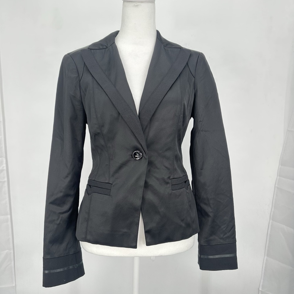 bebe Black Fitted Blazer Single Button Sz 4 Y2K Office Siren Chic Whimsygoth